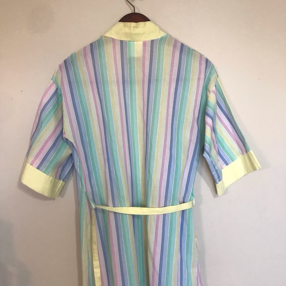Vintage Vico Viola rainbow pastel striped cotton night shirt robe with tie - Picture 5 of 8
